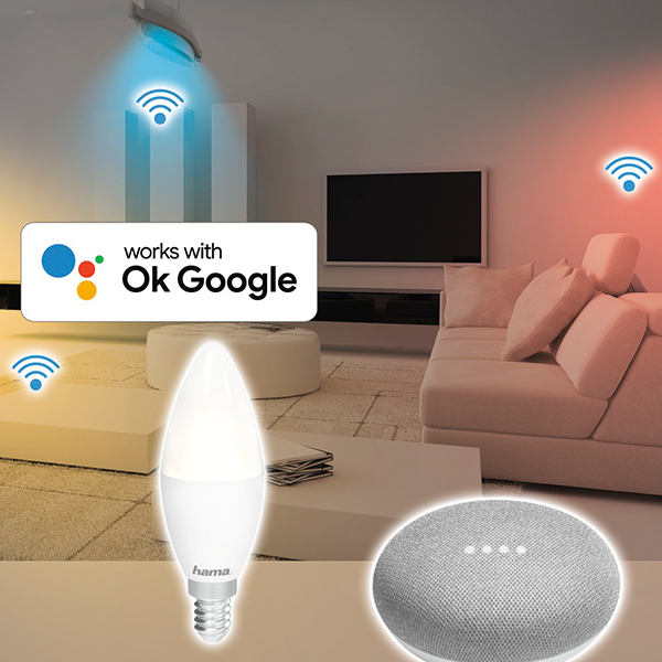 Bec LED Smart HAMA 176583, E14, 5.5W, 470lm, Wi-Fi, lumina variabila, compatibil Alexa, Google Assistant