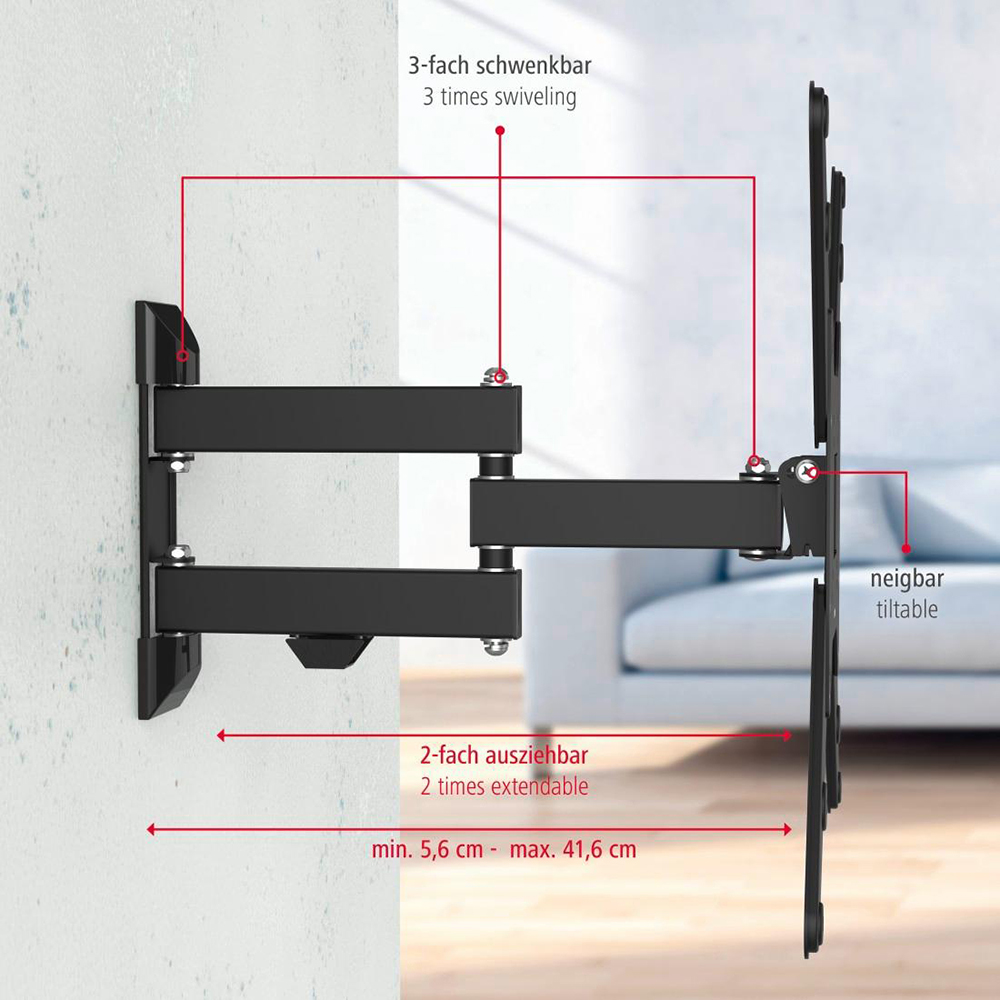 Suport TV perete HAMA 220824, Mobil, 32-65", 25kg, negru