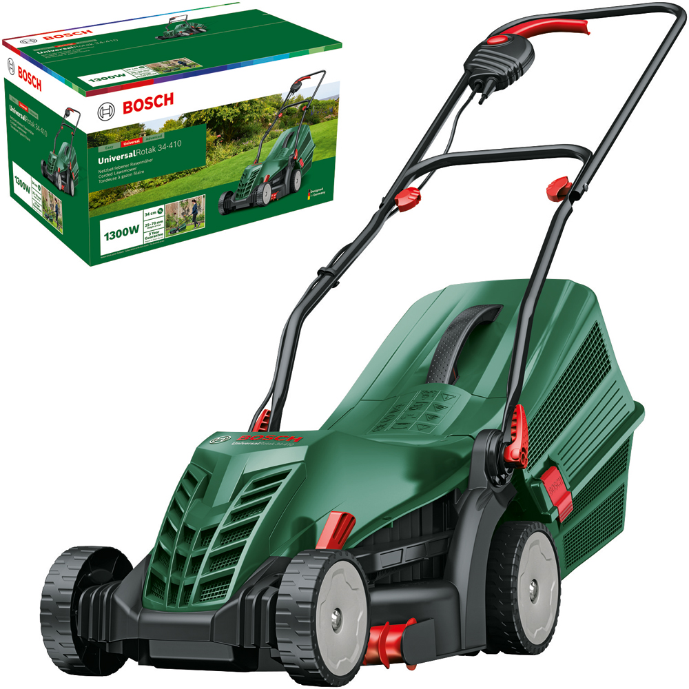 Masina de tuns iarba BOSCH UniversalRotak 34-405, Electrica, 1300W, latime taiere 34 cm, cos 40L, verde