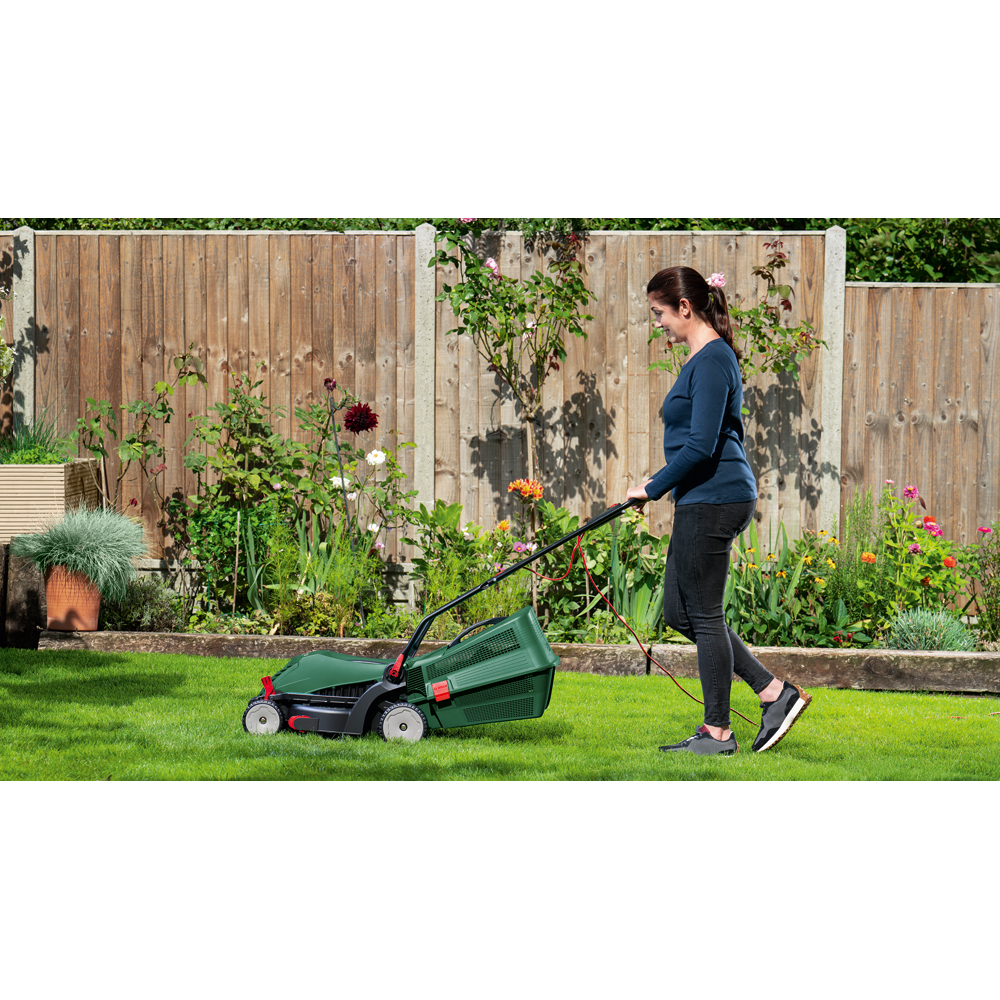 Masina de tuns iarba BOSCH UniversalRotak 34-405, Electrica, 1300W, latime taiere 34 cm, cos 40L, verde