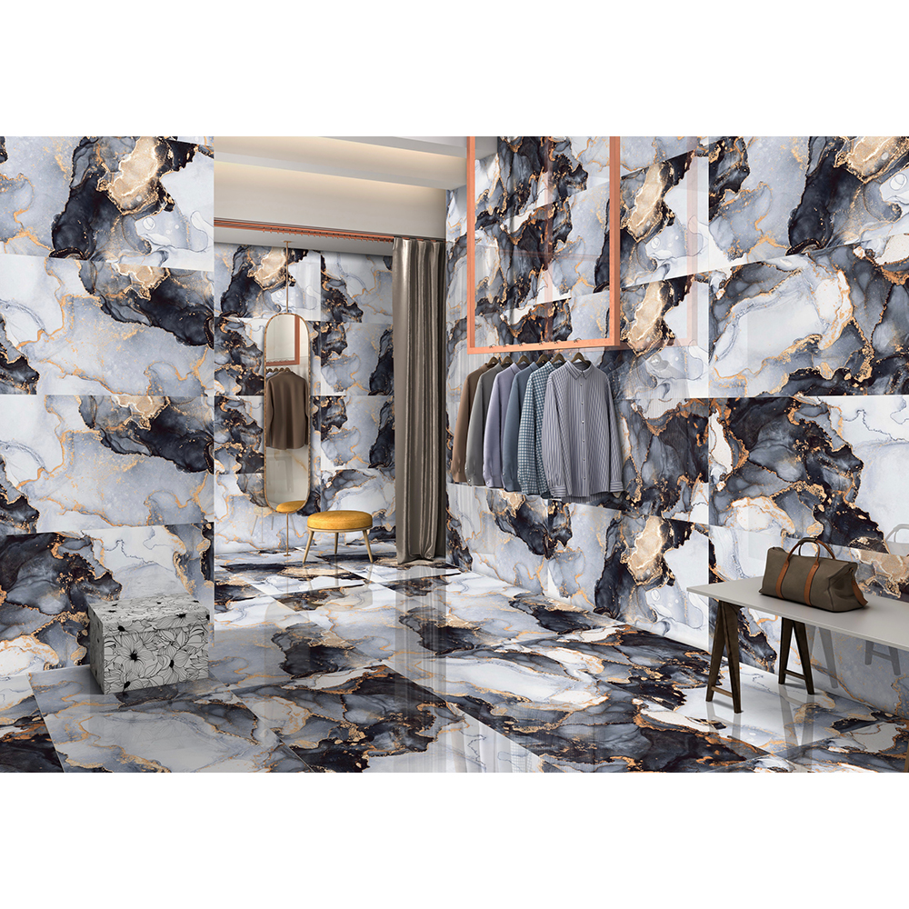 Gresie interior/exterior Blith Blue, albastru/auriu lucios, 60 x 120 cm, 9 mm, 1.44 m2/cutie