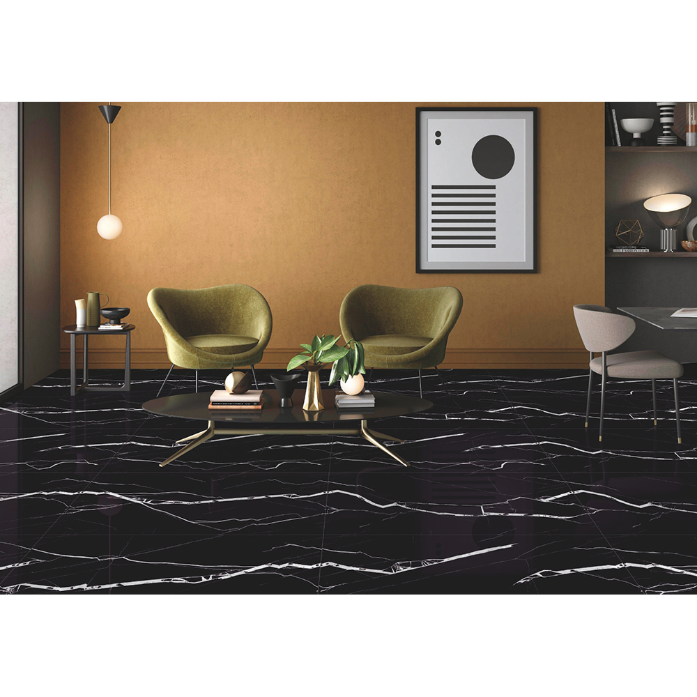 Gresie interior/exterior Merita Black, negru/alb lucios, 60 x 120 cm, 9 mm, 1.44 m2/cutie