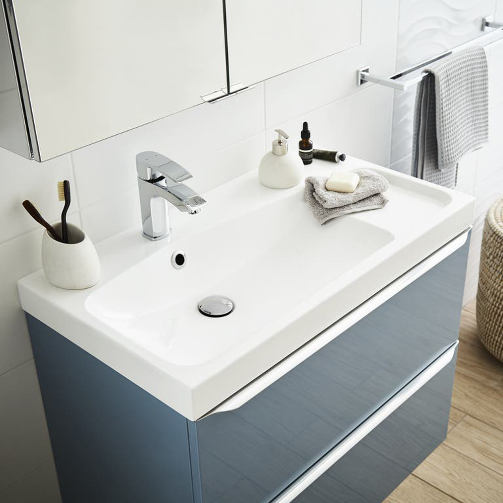 Lavoar baie GOODHOME Mila, rasina, 80.4 x 45.2 cm, alb lucios