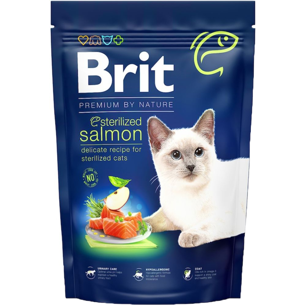 Hrana uscata pentru pisici BRIT Premium by Nature Sterilized, Adult, Somon, 1.5 kg