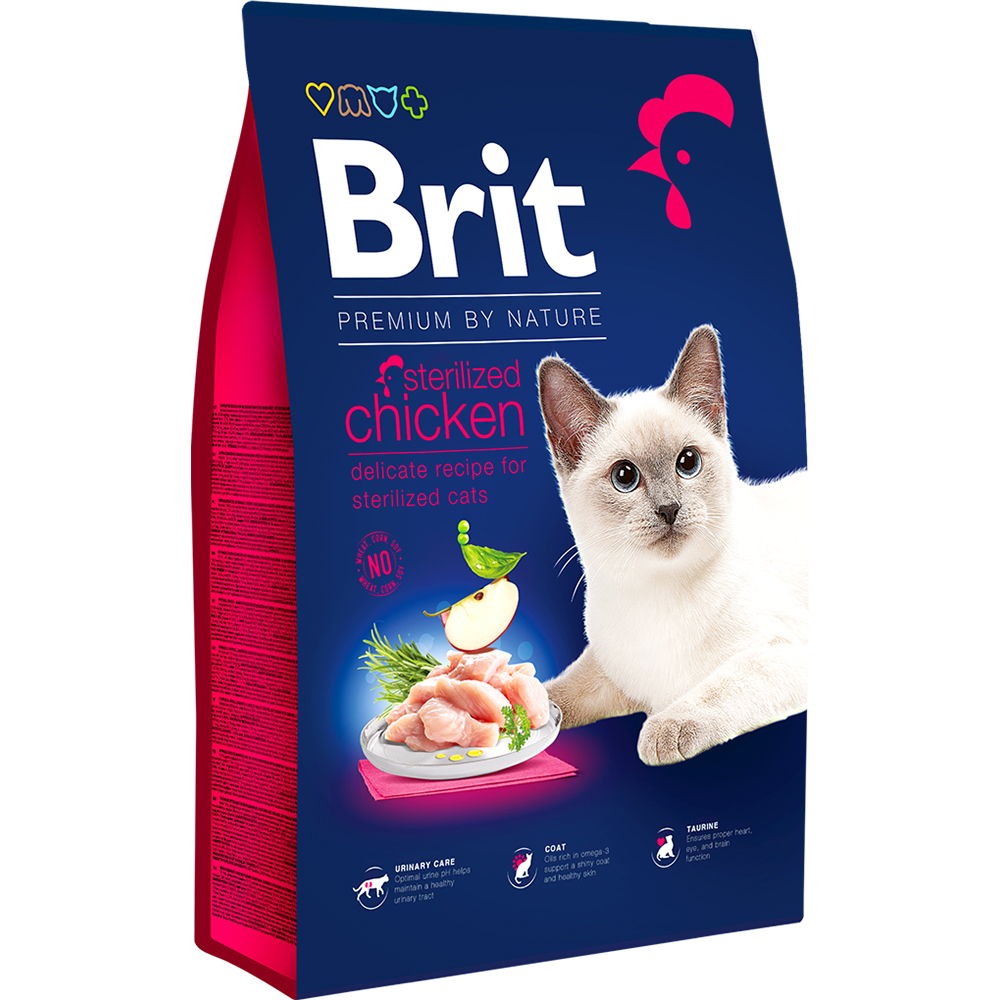 Hrana uscata pentru pisici BRIT Premium by Nature Sterilized, Adult, Pui, 8 kg