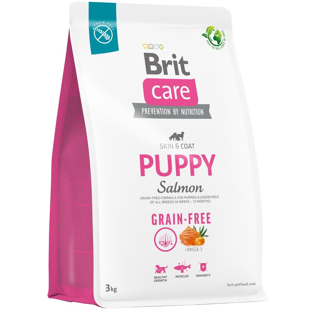 Hrana uscata pentru caini BRIT CARE Grain Free, Junior, Somon, 3 kg