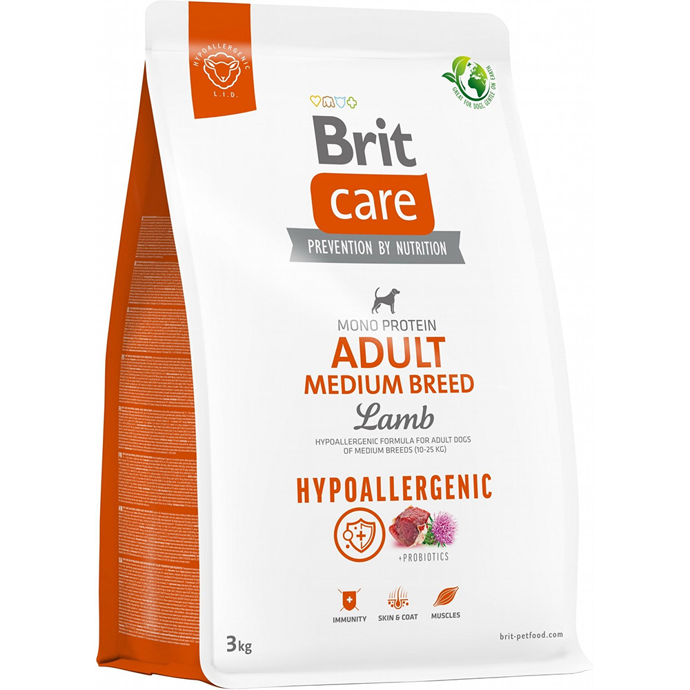 Hrana uscata pentru caini BRIT CARE Hypoallergenic Medium Breed, Adult, Miel, 3 kg