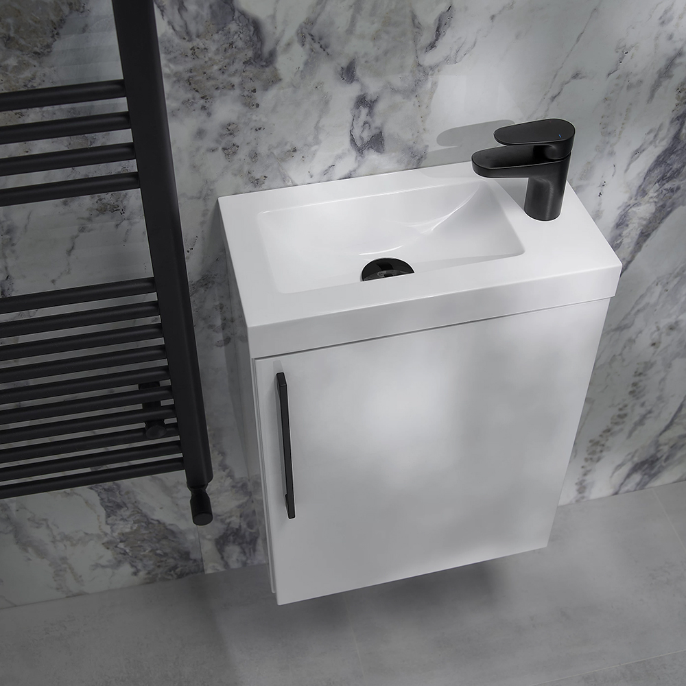 Lavoar baie GOODHOME Beni, rasina, 44.2 x 23.2 cm, alb lucios