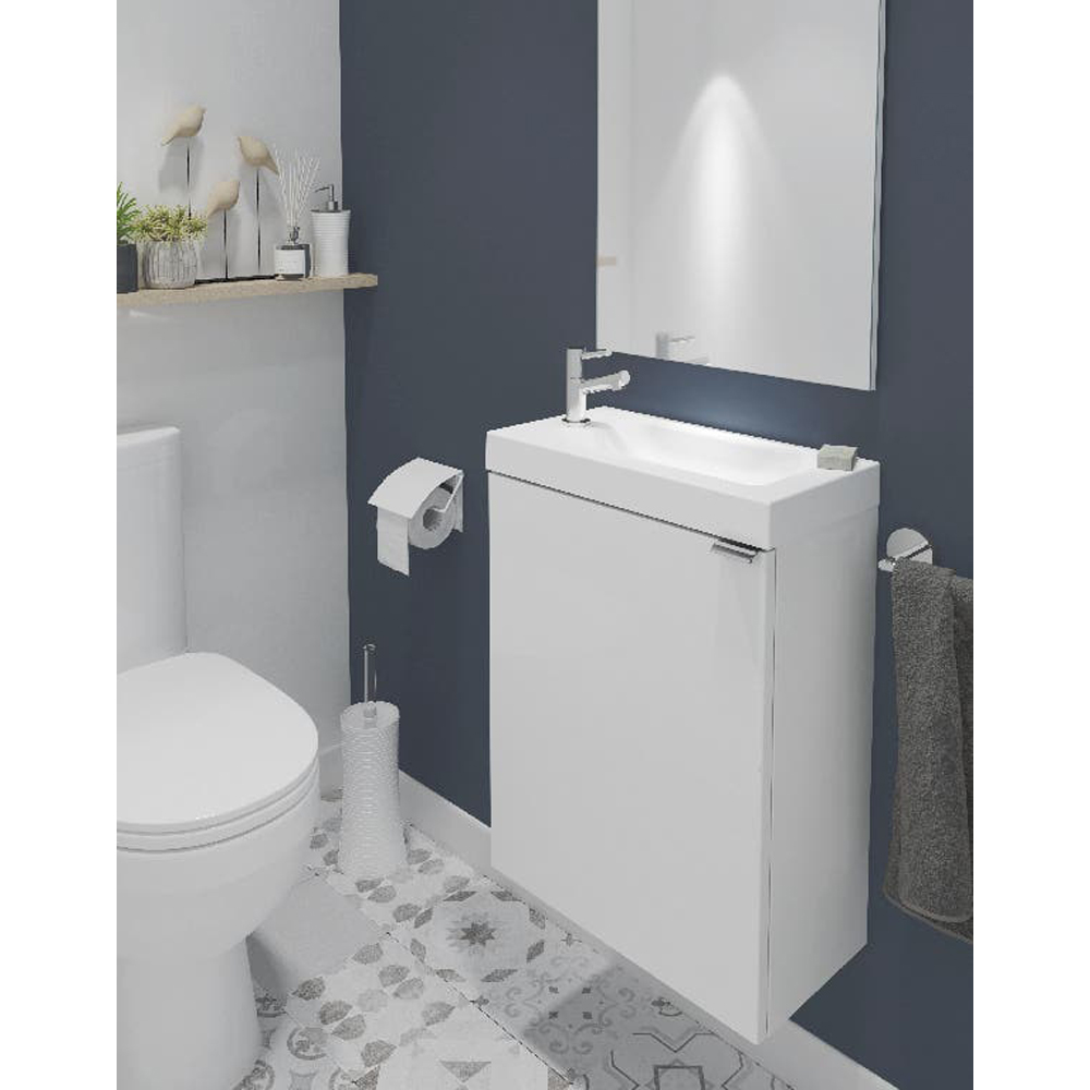 Lavoar baie GOODHOME Beni, rasina, 44.2 x 23.2 cm, alb lucios