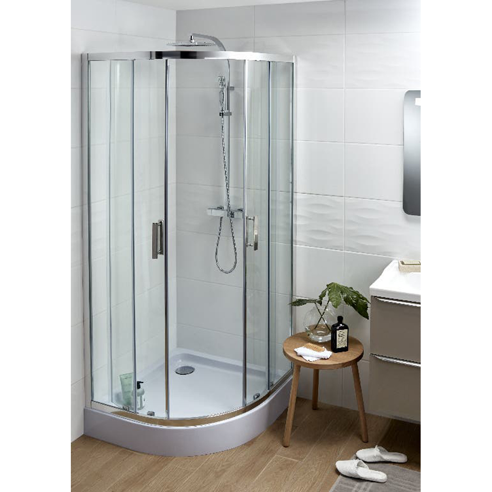 Cabina de dus GOODHOME Beloya, 90 x 90 x 195 cm, sticla securizata 8mm, profil argintiu
