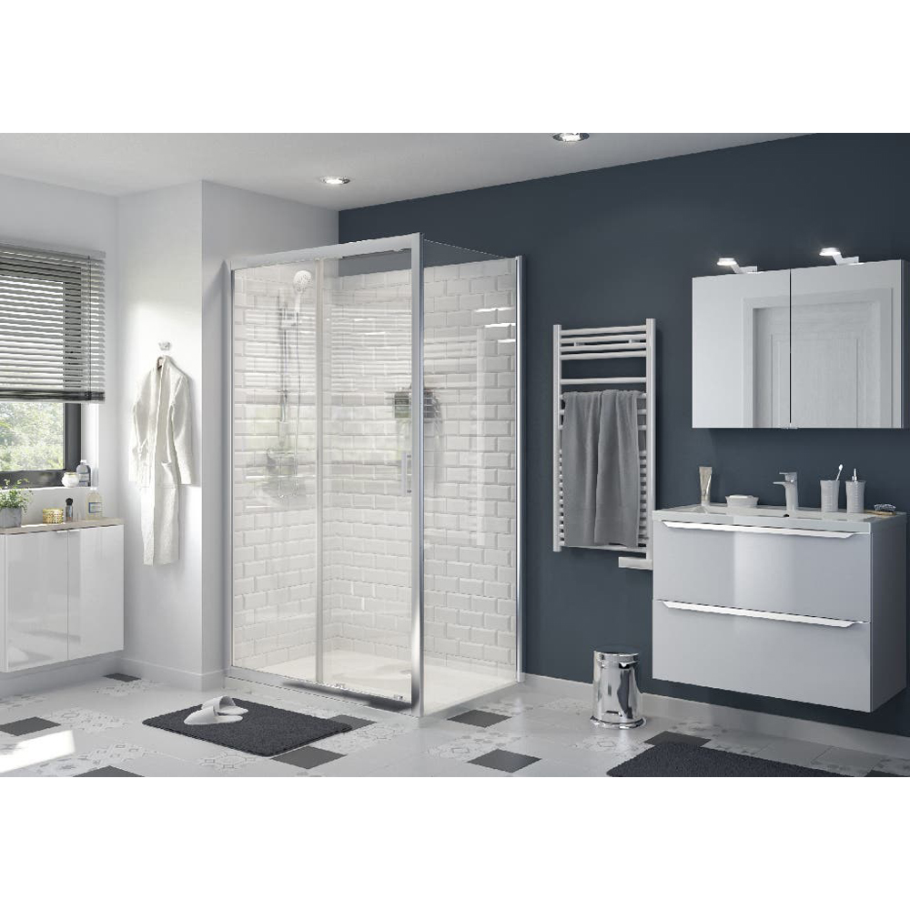Usa dus glisanta GOODHOME Beloya, aluminiu, sticla securizata 8mm, 120 x 195 cm, profil crom