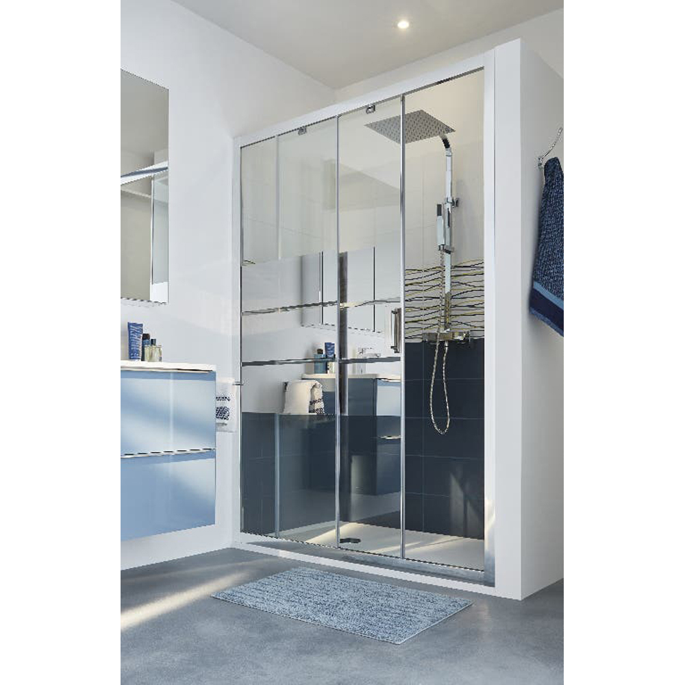 Usa dus glisanta GOODHOME Beloya, aluminiu, sticla oglinda, 140 x 195 cm, profil crom
