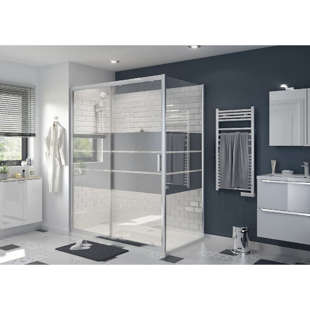 Usa dus glisanta GOODHOME Beloya, aluminiu, sticla oglinda, 160 x 195 cm, profil crom