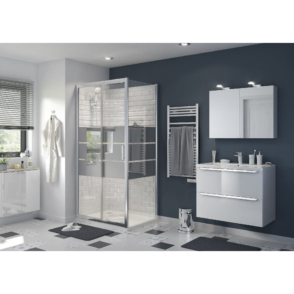 Paravan dus GOODHOME Beloya, aluminiu, sticla oglinda, 70 x 195 cm, profil crom