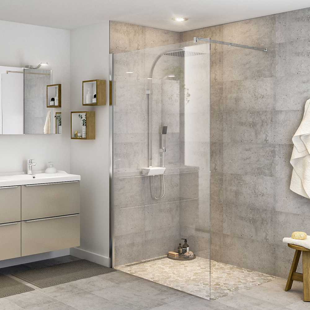 Paravan dus walk-in GOODHOME Beloya, aluminiu, sticla securizata 8mm, 120 x 195 cm, profil crom