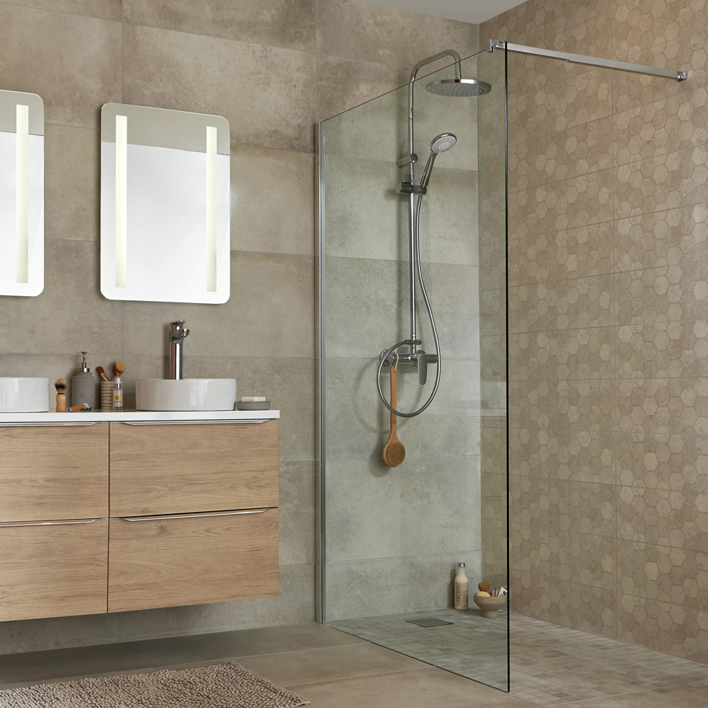 Paravan dus walk-in GOODHOME Beloya, aluminiu, sticla securizata 8mm, 120 x 195 cm, profil crom