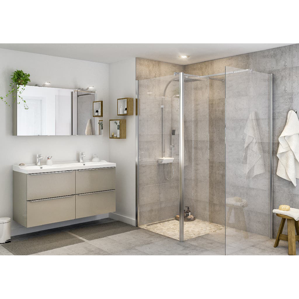 Paravan dus walk-in GOODHOME Beloya, aluminiu, sticla securizata 8mm, 80 + 45 x 195 cm, profil crom