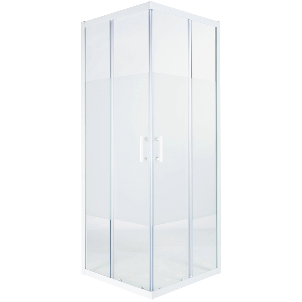 Cabina dus standard COOKE & LEWIS Onega, patrata, profil aluminiu, sticla opaca, 80 x 80 x 190 cm, alb