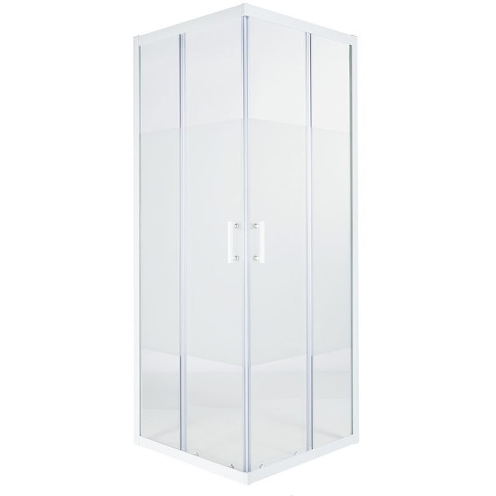 Cabina dus standard COOKE & LEWIS Onega, patrata, profil aluminiu, sticla opaca, 90 x 90 x 190 cm, alb