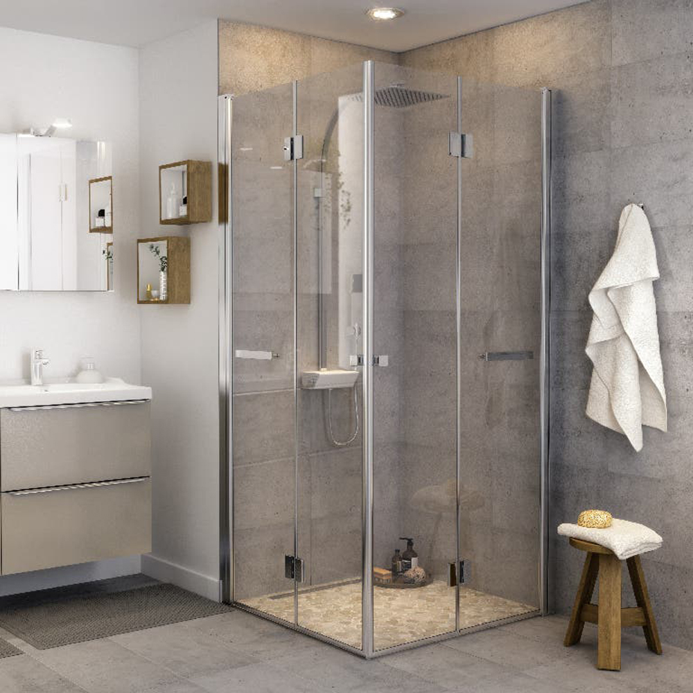 Usa dus pliabila GOODHOME Beloya, aluminiu, sticla securizata 8mm, 80 x 195 cm, profil crom