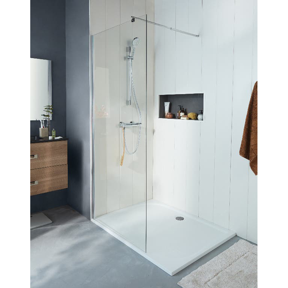 Paravan dus walk-in COOKE & LEWIS Onega, aluminiu, sticla transparenta, 90 x 195 cm, crom