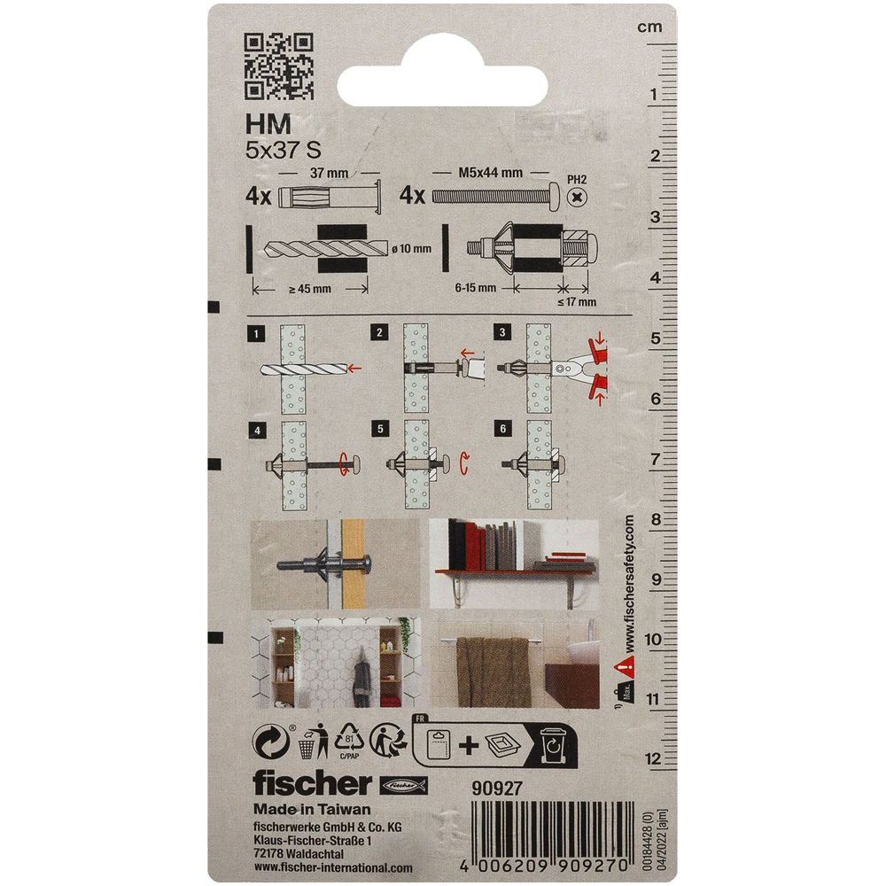Diblu metalic pentru gips-carton FISCHER, 5 x 37 mm, 4 buc, argintiu