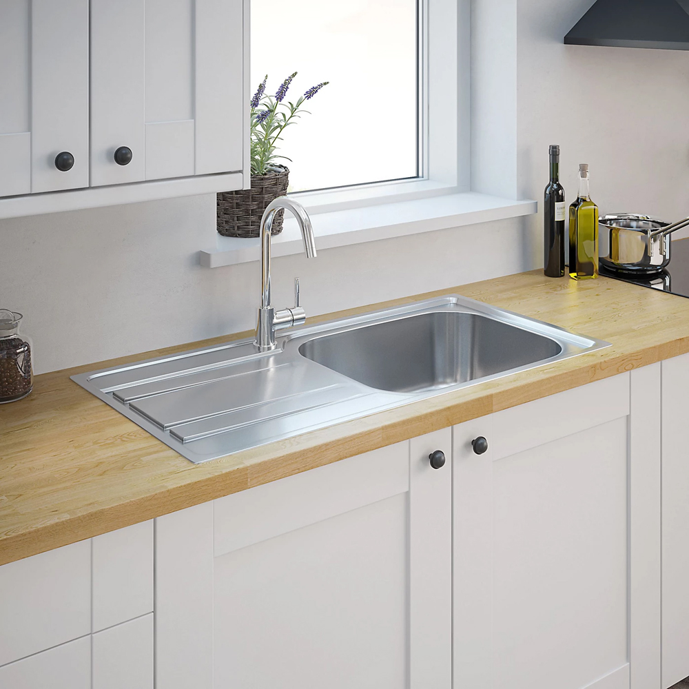Chiuveta bucatarie COOKE & LEWIS Lyell, 1 cuva, picurator reversibil, inox, finisaj anticalcar