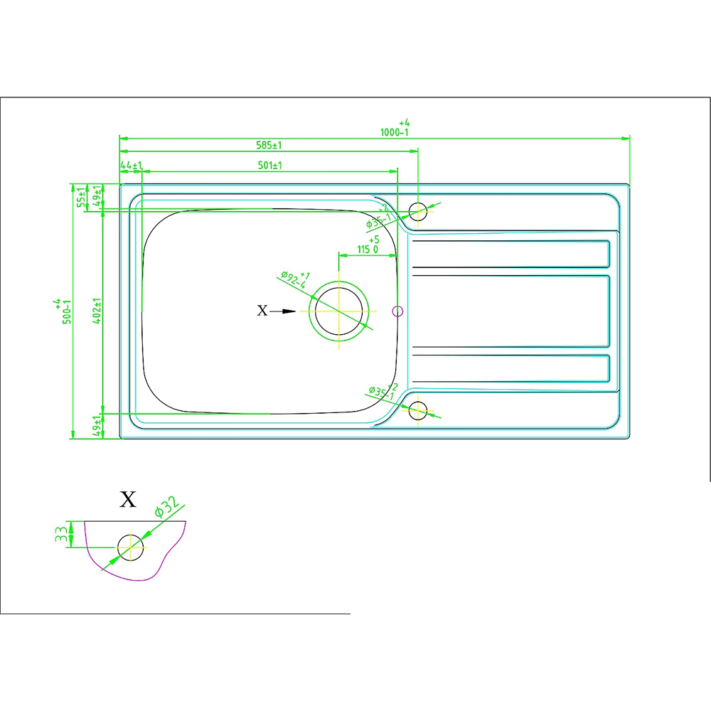 Chiuveta bucatarie COOKE & LEWIS Lyell, 1 cuva, picurator reversibil, inox, finisaj anticalcar