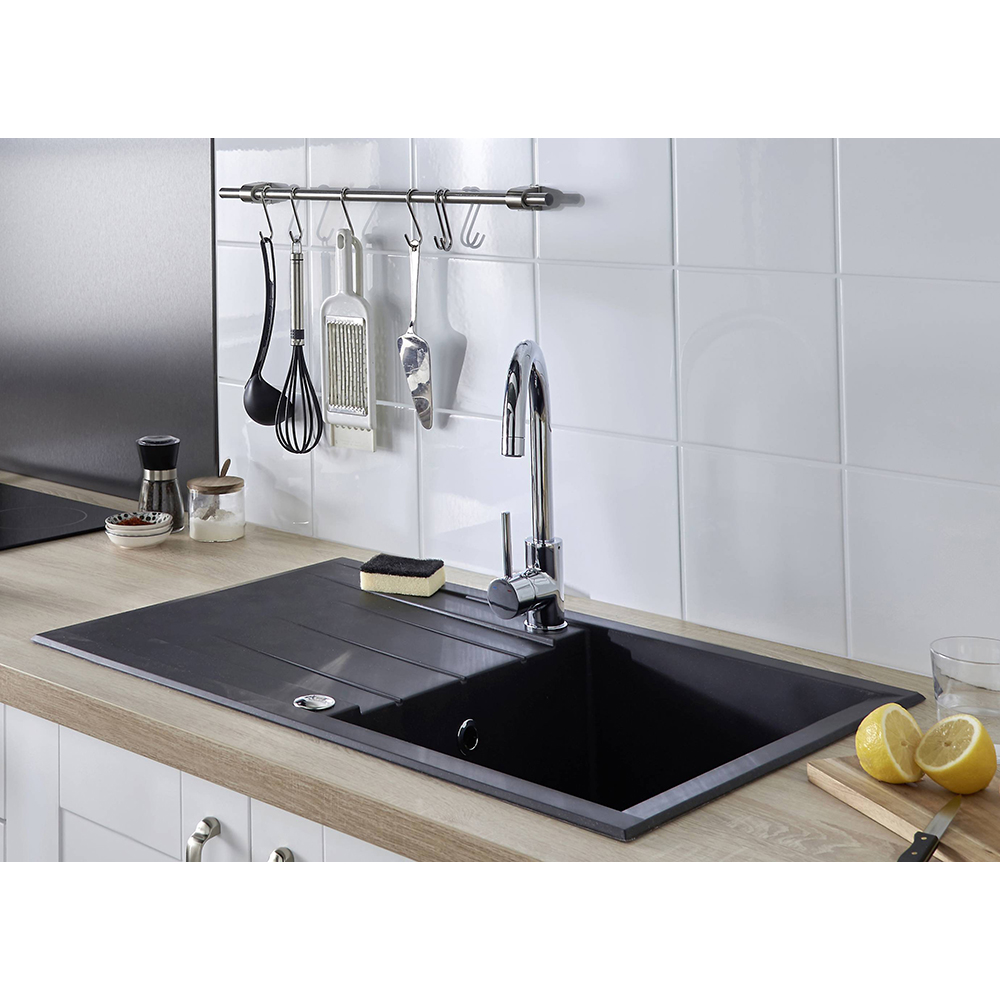 Chiuveta bucatarie COOKE & LEWIS Ising, 1 cuva, picurator reversibil, rasina, negru