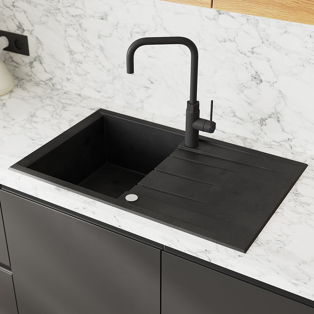 Chiuveta bucatarie COOKE & LEWIS Ising, 1 cuva, picurator reversibil, rasina, negru