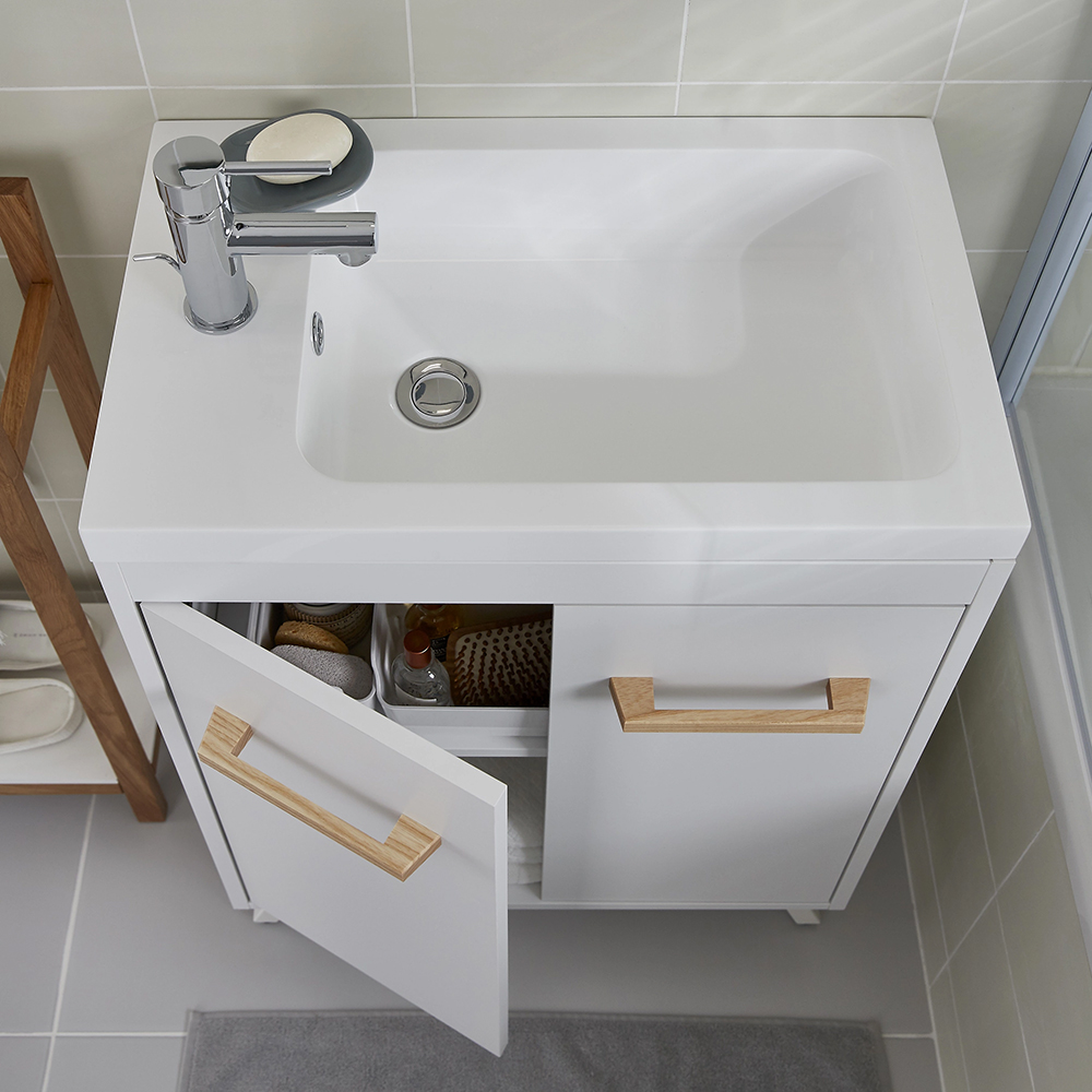 Lavoar baie GOODHOME Makonda, rasina, 60.4 x 36.2 cm, alb lucios