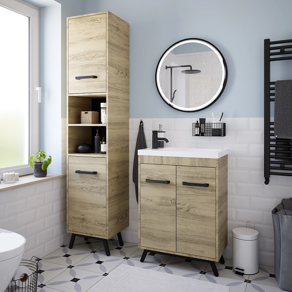 Lavoar baie GOODHOME Makonda, rasina, 60.4 x 36.2 cm, alb lucios