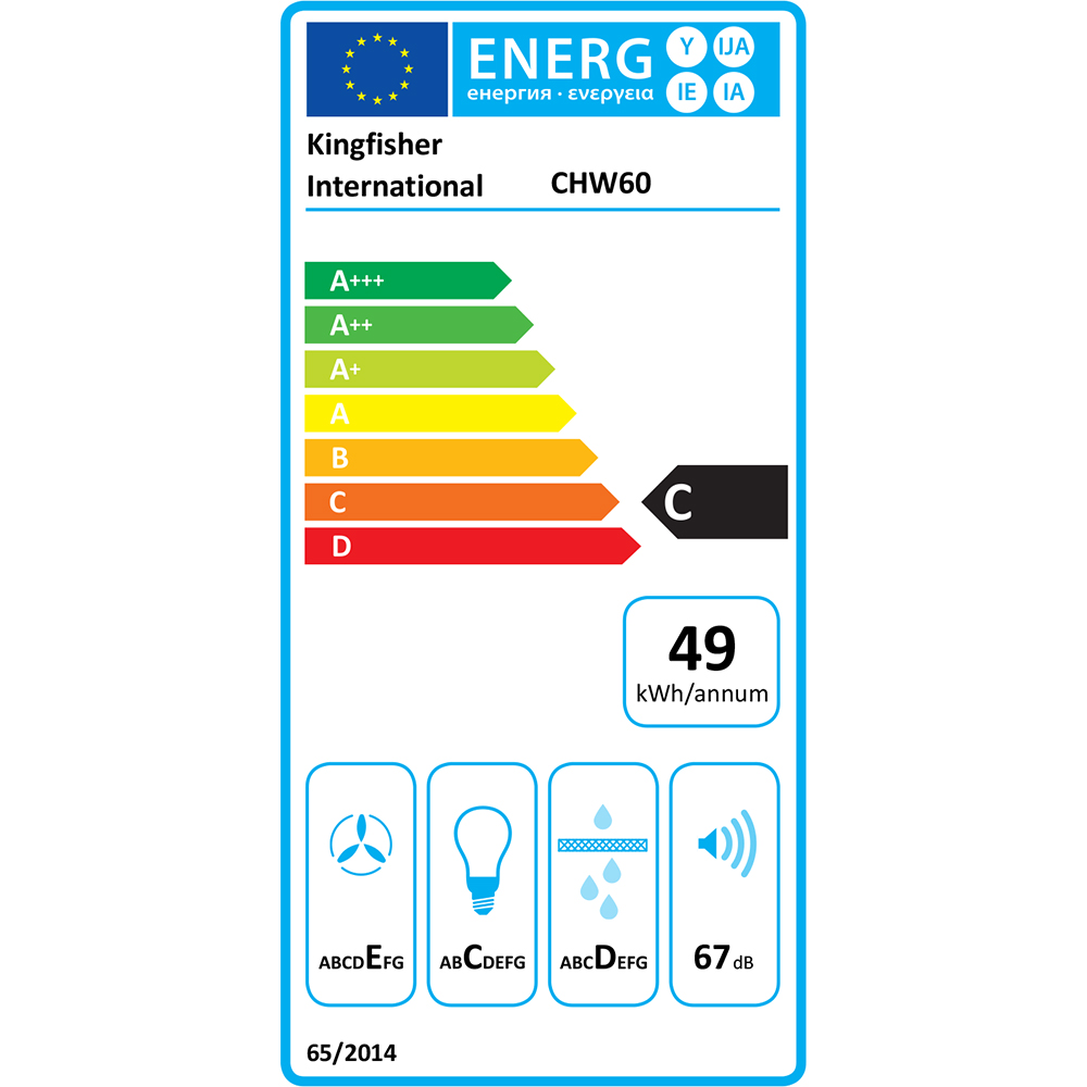 Hota decorativa CHW60, 1 motor, 380 m3/h, 60 cm, alb
