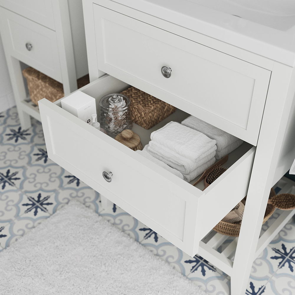 Baza lavoar GOODHOME Perma, 2 sertare, 60 x 45 x 80.6 cm, alb