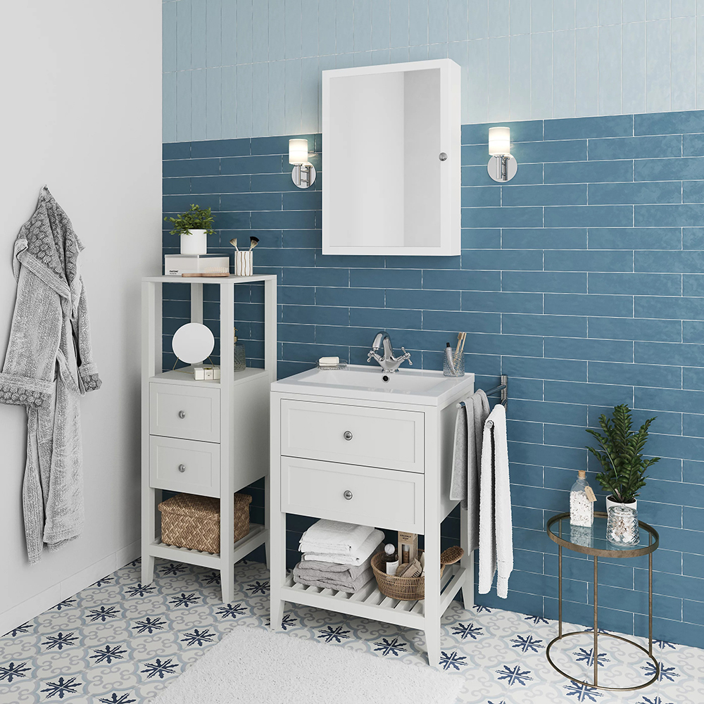 Baza lavoar GOODHOME Perma, 2 sertare, 60 x 45 x 80.6 cm, alb