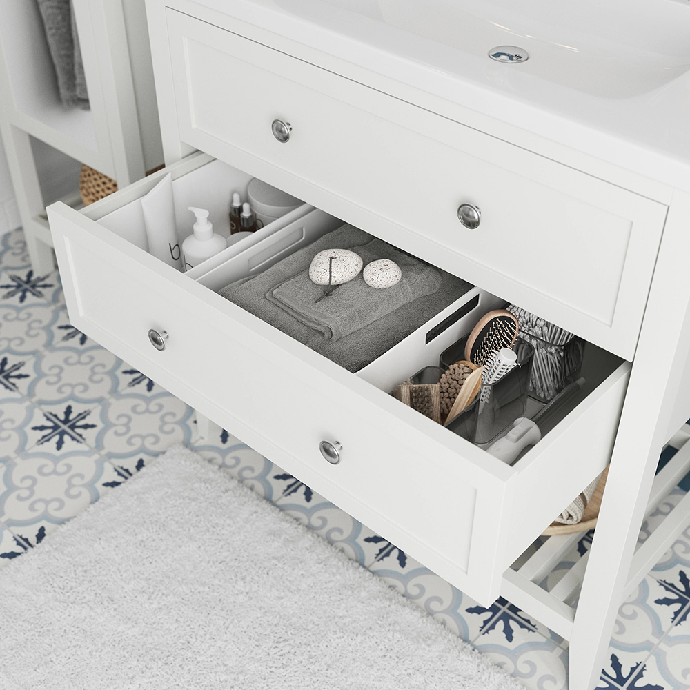 Baza lavoar GOODHOME Perma, 2 sertare, 80 x 45 x 80.6 cm, alb