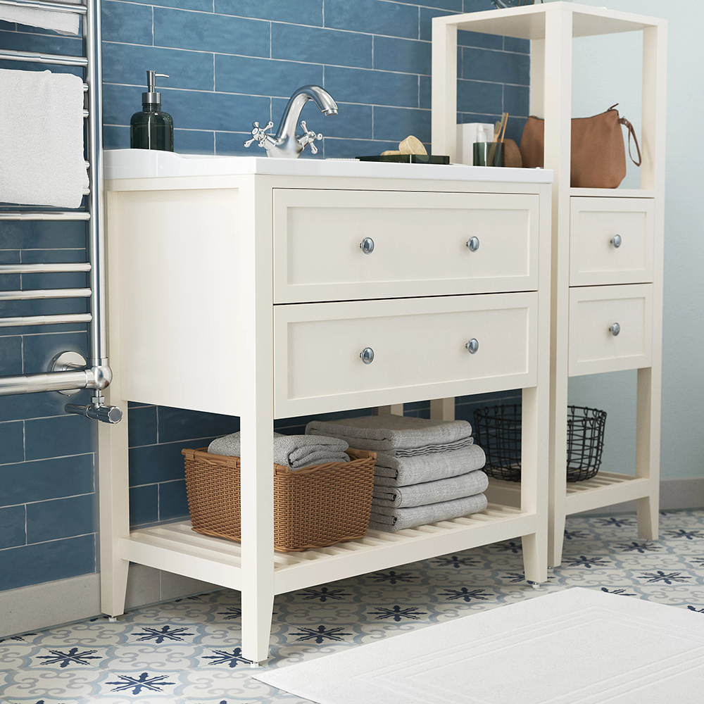 Baza lavoar GOODHOME Perma, 2 sertare, 80 x 45 x 80.6 cm, alb