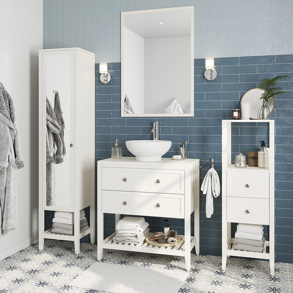 Oglinda baie GOODHOME Perma, 100 x 1.6 x 70 cm, alb