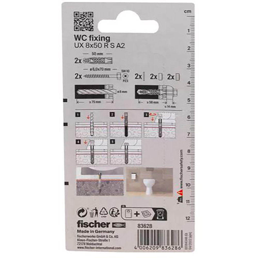 Dibluri fixare WC FISCHER, 6 x 70mm
