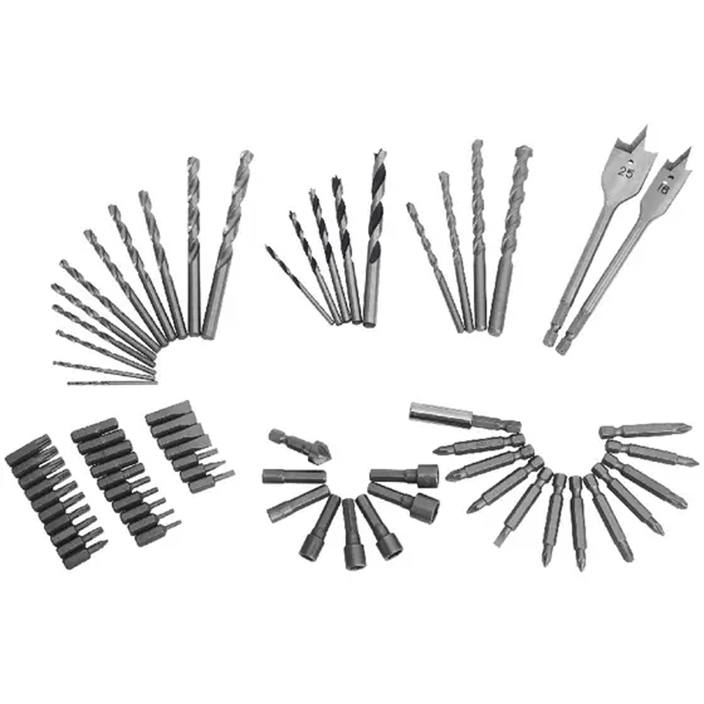 Trusa accesorii insurubare si gaurire UNIVERSAL FIT, 70buc, bit, burghiu, freza, argintiu