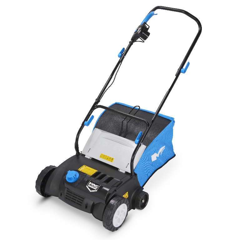 Scarificator si aerator gazon 2 in 1 MAC ALLISTER GV1438B Combo, Electric, 1400W, latime de lucru 37 cm, sac colectare 52 L, albastru-negru
