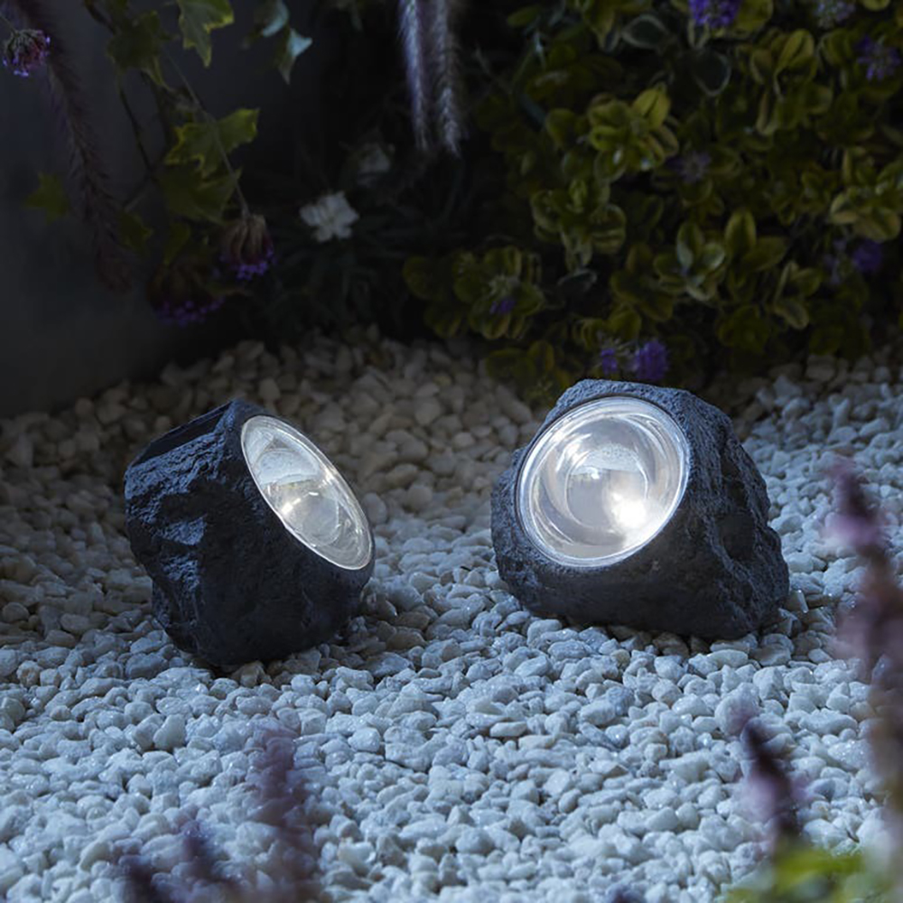 Lampa solara de exterior tip piatra, LED, 0.8 W, plastic, gri