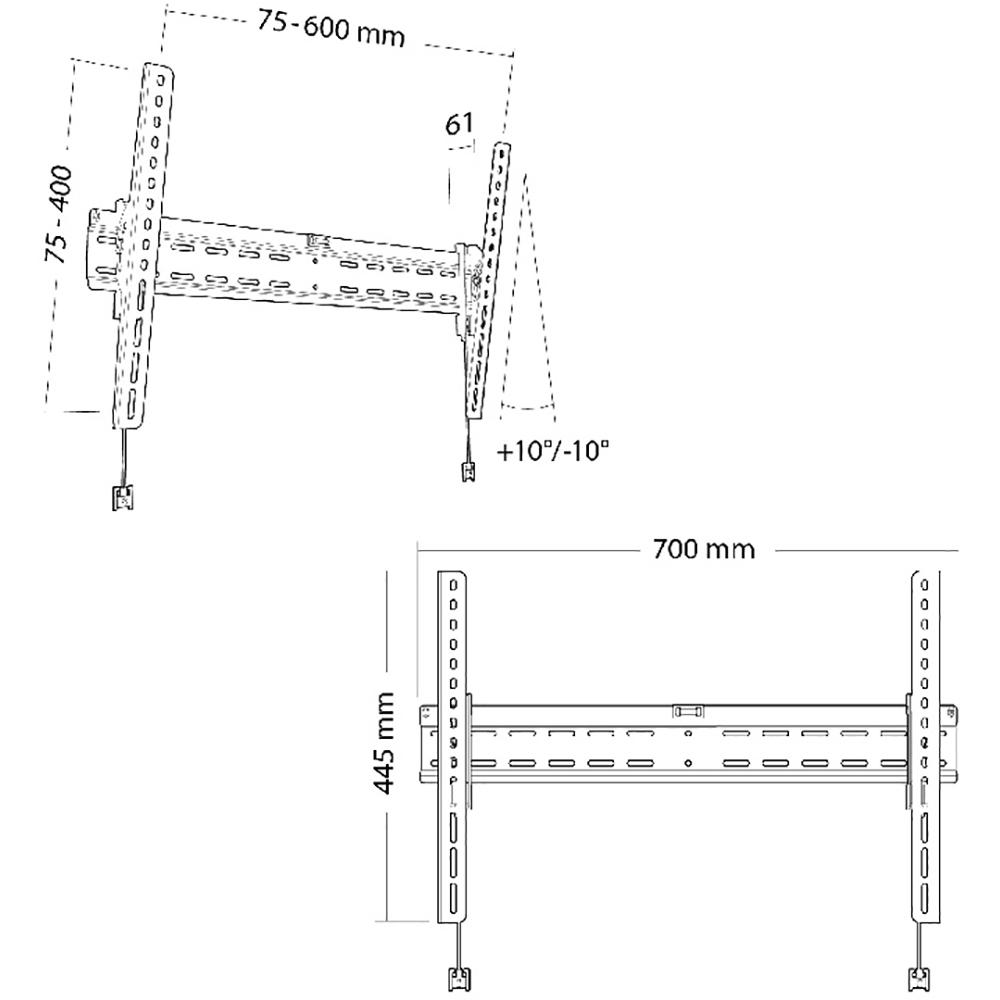 Suport TV perete ERARD, reglabil, 40-75", 40kg, negru