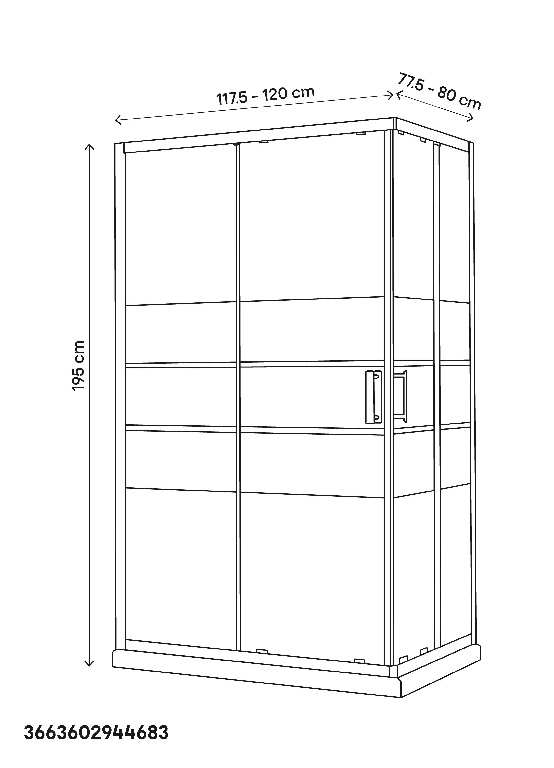 Cabina dus standard GOODHOME Beloya, dreptunghiulara, profil metalic, sticla securizata, 120 x 80 x 195 cm, alb