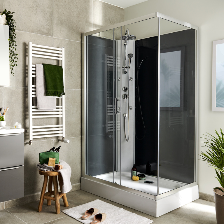 Cabina dus cu hidromasaj GoodHome Onega, dreptunghiulara, 80 x 120 x 225 cm, sticla securizata, profll argintiu
