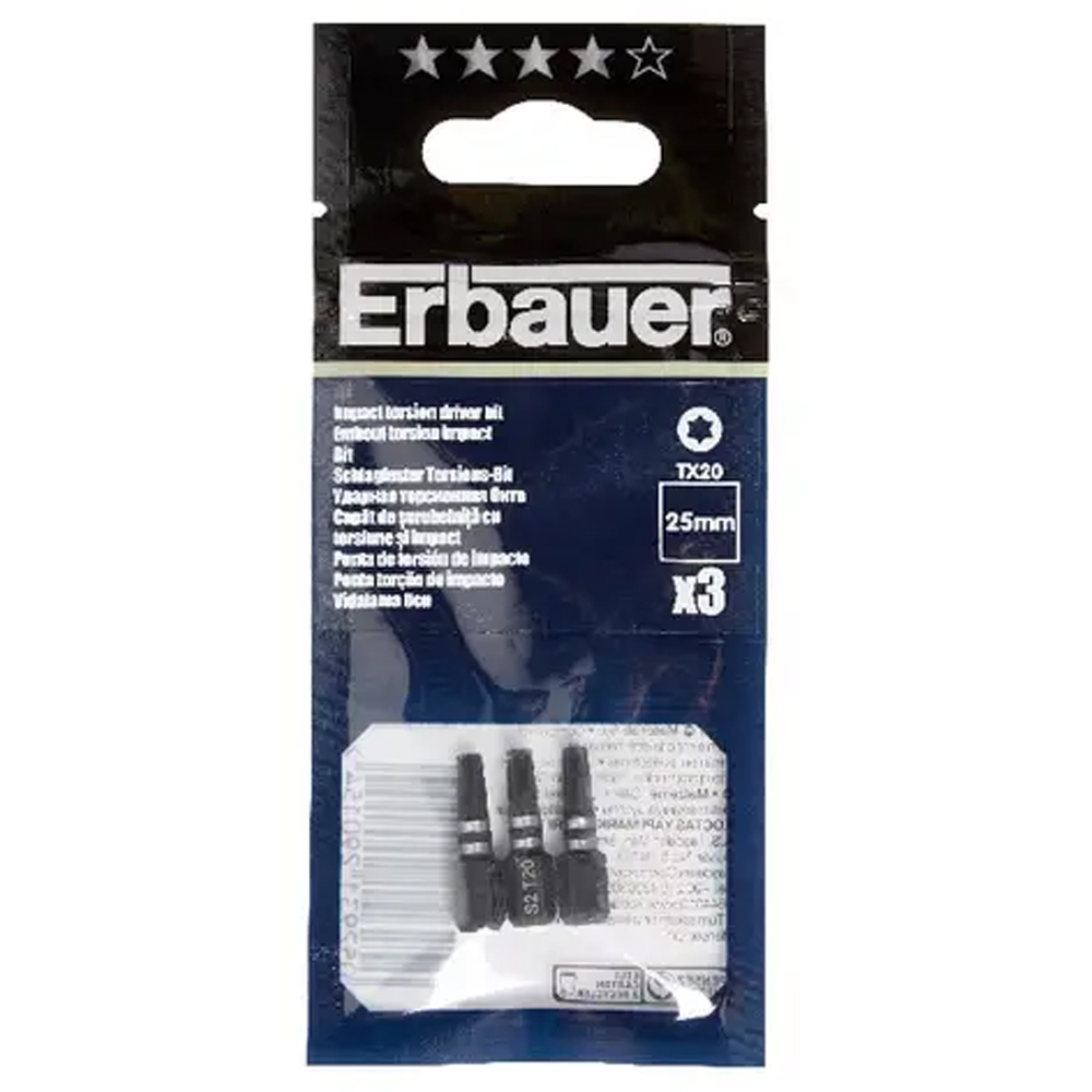 Biti hexagonali ERBAUER, T20, 25mm, 3buc, negru