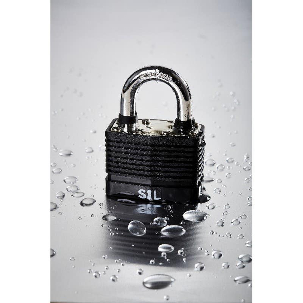 Lacat laminat SMITH AND LOCKE, otel, invelis PVC, 59mm, negru