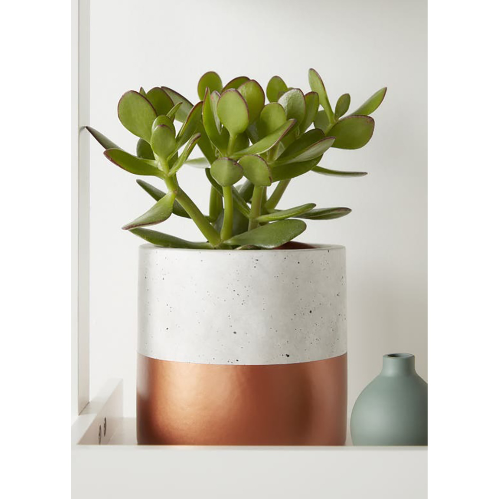 Ghiveci rotund GOODHOME, beton si cupru 14 cm, gri-maro