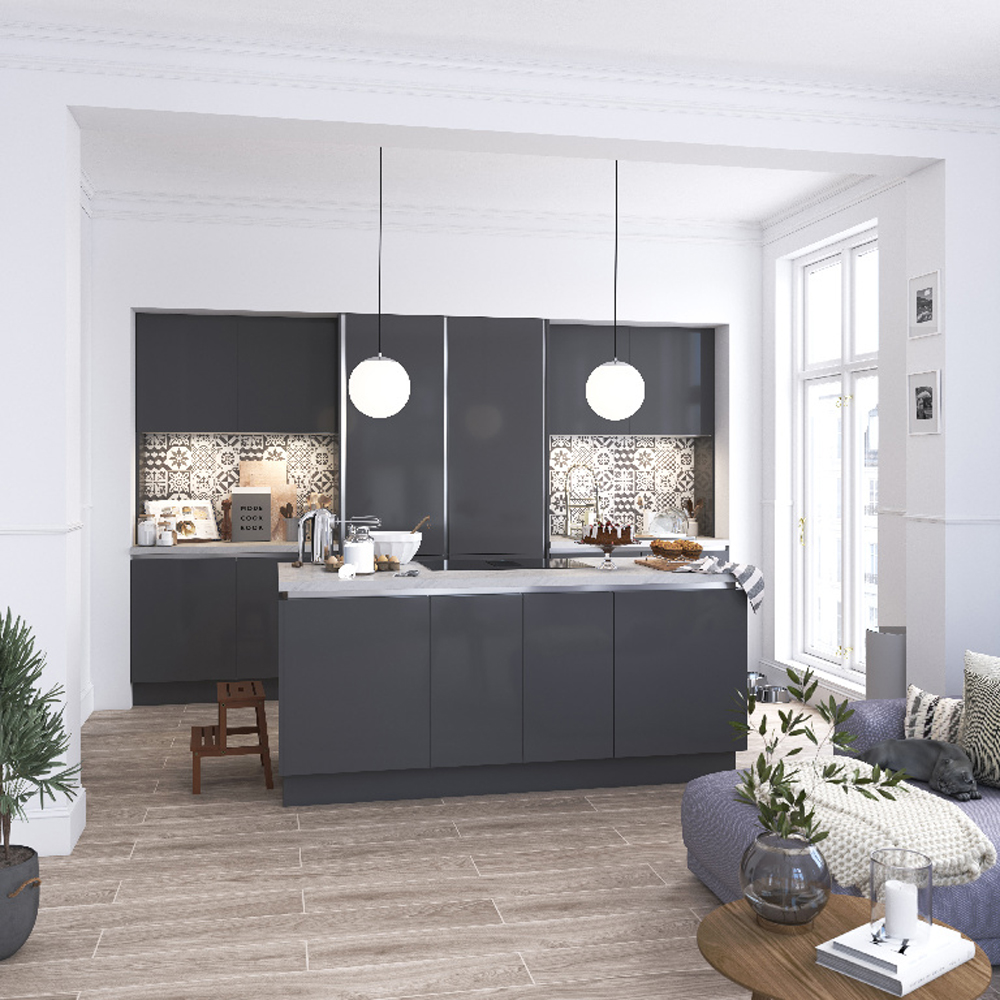 Front usa coloana GOODHOME Stevia, MDF, 60 x 54.3 cm, antracit lucios