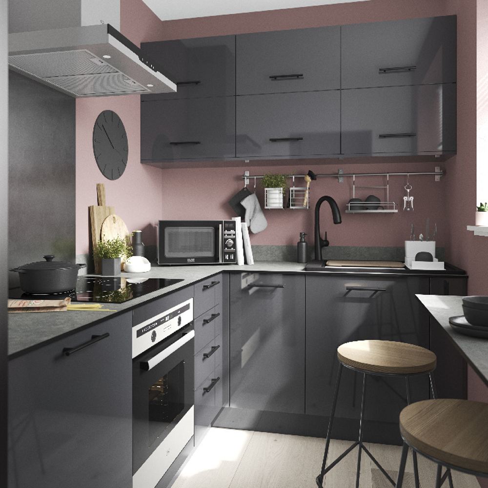 Front usa coloana GOODHOME Stevia, MDF, 60 x 54.3 cm, antracit lucios
